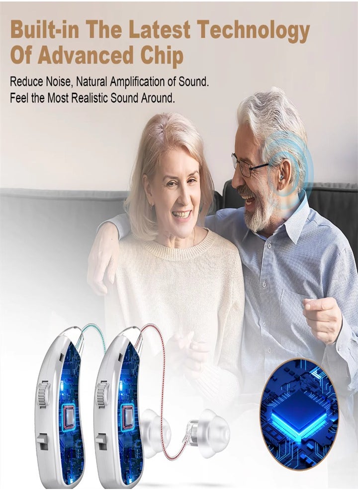 Generic - New hearing aid for seniors, noise reduction, amplifier, with LED charging case, suitable for moderate to severe hearing loss (silver) - Image 1