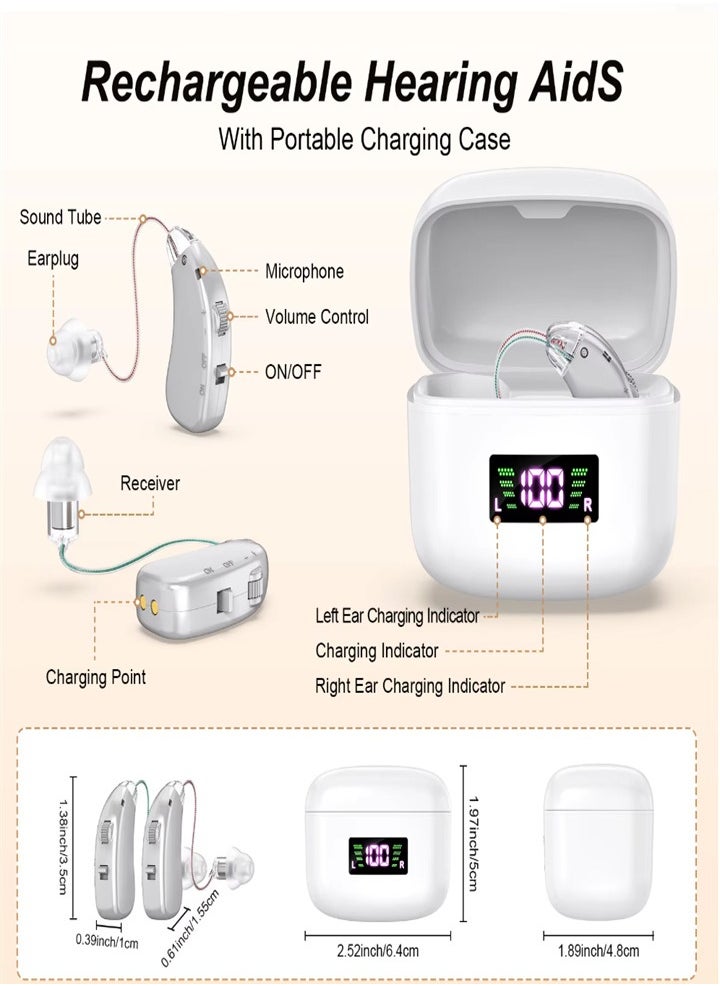 Generic - New hearing aid for seniors, noise reduction, amplifier, with LED charging case, suitable for moderate to severe hearing loss (silver) - Image 1