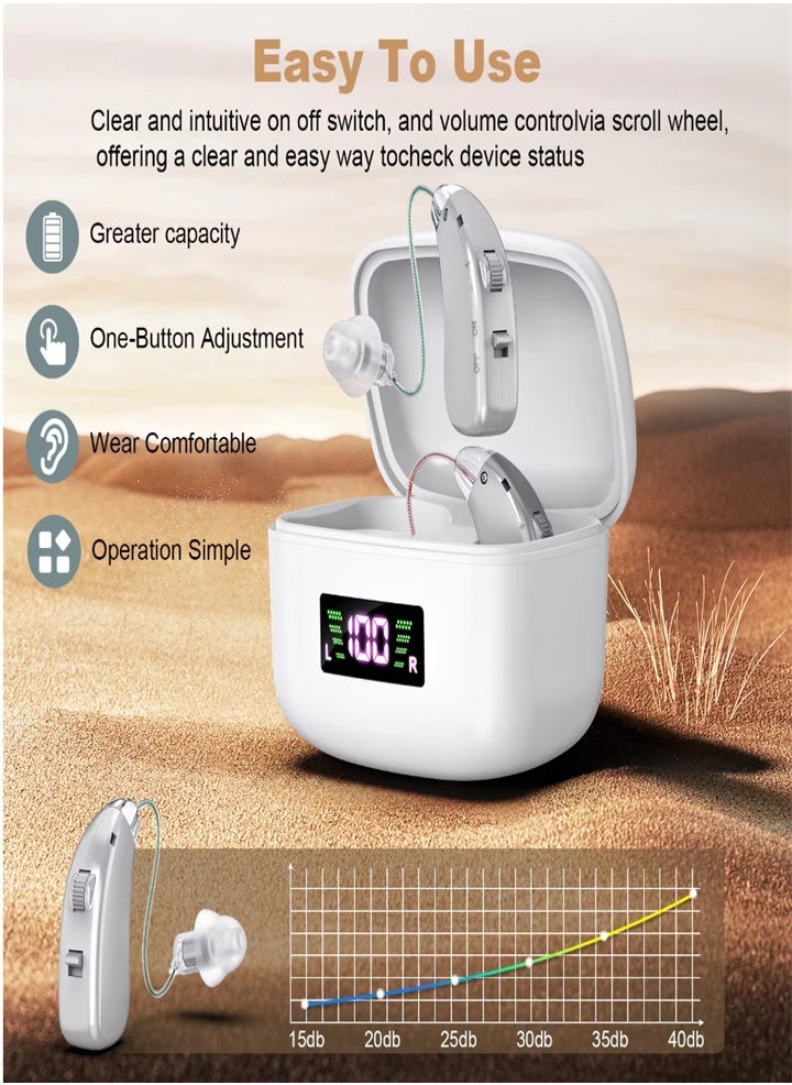 Generic - New hearing aid for seniors, noise reduction, amplifier, with LED charging case, suitable for moderate to severe hearing loss (silver) - Image 1