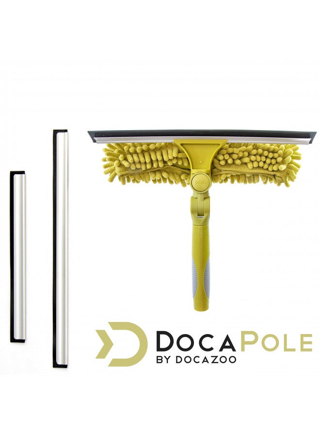 DocaPole Dual Pivot Window Squeegee and Scrubber Combo Attachment, 3 Squeegee Blades Included, Compatible with Any DocaPole