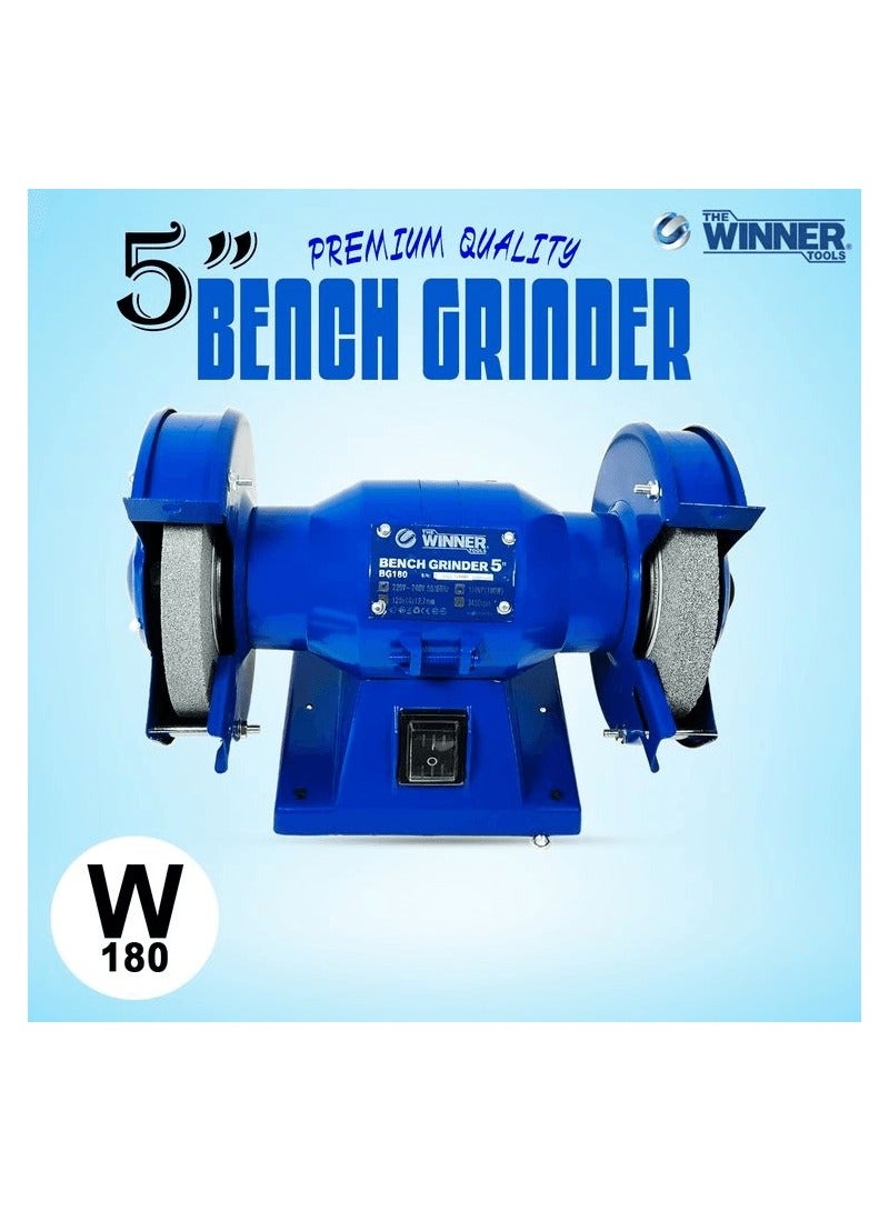 وينر WINNER (BG180) طاحونة مقاعد عالية الجودة 5 "1/4 حصان ، 3450 دورة في الدقيقة / 180 واط ، واقي عين بلاستيكي ، حجم العجلة Ø125x16x12.7mm ، 220-240V ، 50 / 60Hz - Image 1