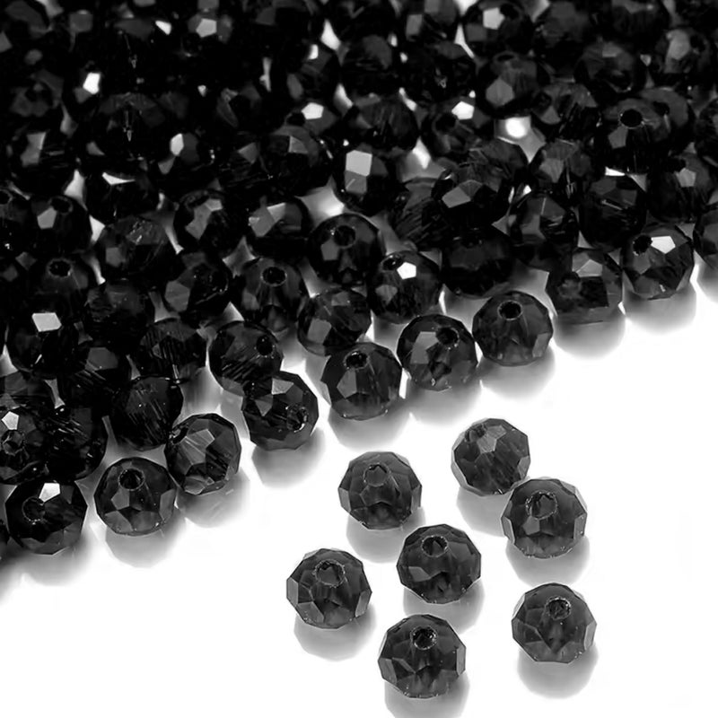 INDIKONB 8mm Glass Crystal Beads for Bracelets & Jewellery Making | Tyre Rondelle Transparent Beads for DIY Craft & Accessories (Black) - Image 4