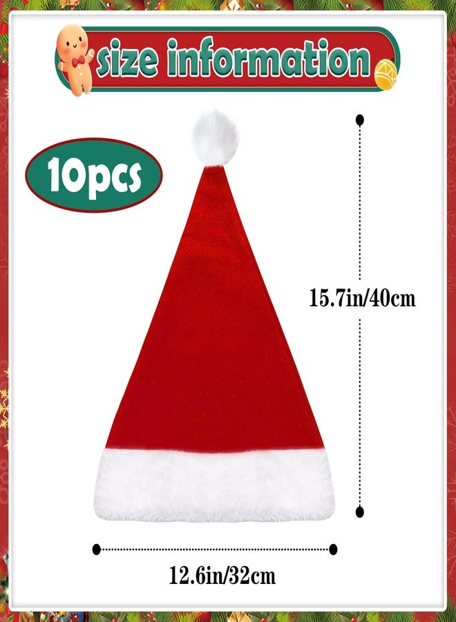 KaTiSeMo 10Pcs Santa hats bulk, Christmas Hat bulk for Adults, Gorros De Navidad for women and men, Classic Plush Fluffy for Xmas New Year Party Decorations - Image 2
