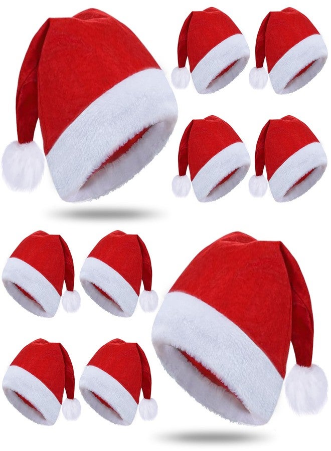 KaTiSeMo 10Pcs Santa hats bulk, Christmas Hat bulk for Adults, Gorros De Navidad for women and men, Classic Plush Fluffy for Xmas New Year Party Decorations - Image 1
