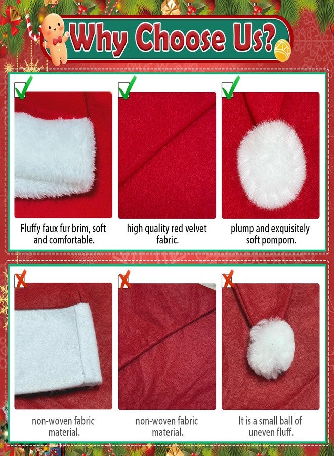KaTiSeMo 10Pcs Santa hats bulk, Christmas Hat bulk for Adults, Gorros De Navidad for women and men, Classic Plush Fluffy for Xmas New Year Party Decorations - Image 4