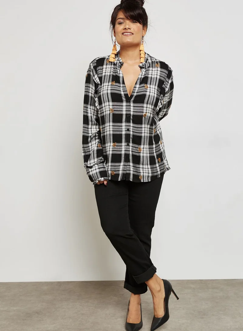 Violeta By Mango Checked Patches Top