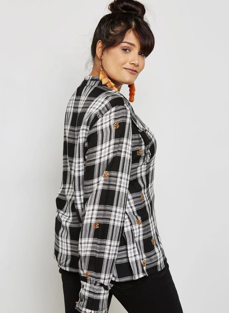 Violeta By Mango Checked Patches Top