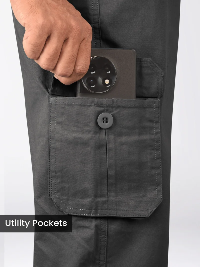 Beyoung Metal Grey Cotton Cargo Joggers
