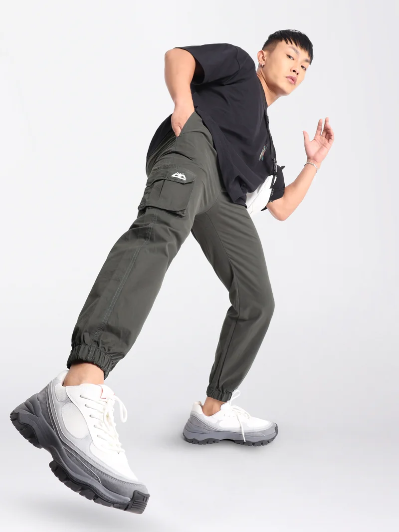 Beyoung Metal Grey Cotton Cargo Joggers