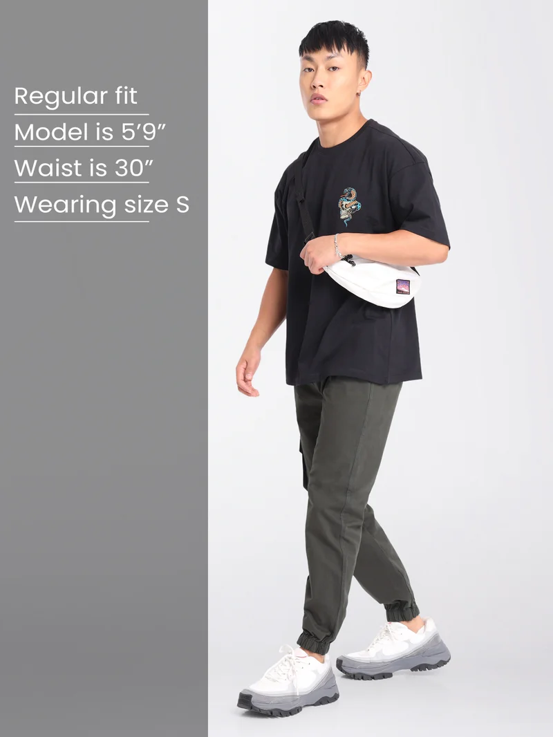 Beyoung Metal Grey Cotton Cargo Joggers
