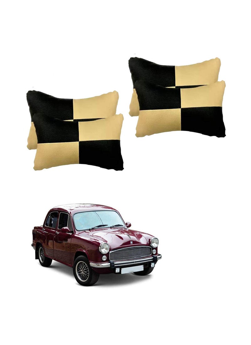 Adroitz AdroitZ Beige Leathertte Material Neck Rest Cushion in Check Design for Car Pair of 2_247  - Image 1