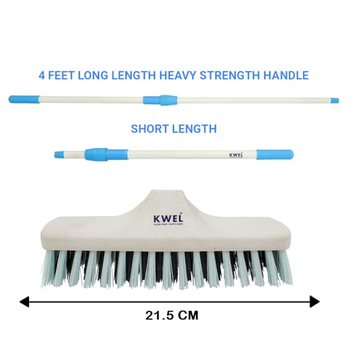KWEL Plastic Cleaning Heavy Duty Hardy Brush with Telescopic Rod for Sweeping, Cleaning Floors Long Handle Dust Cleaning Brush for Tiles, Carpet (Pack of 1) White - Image 2