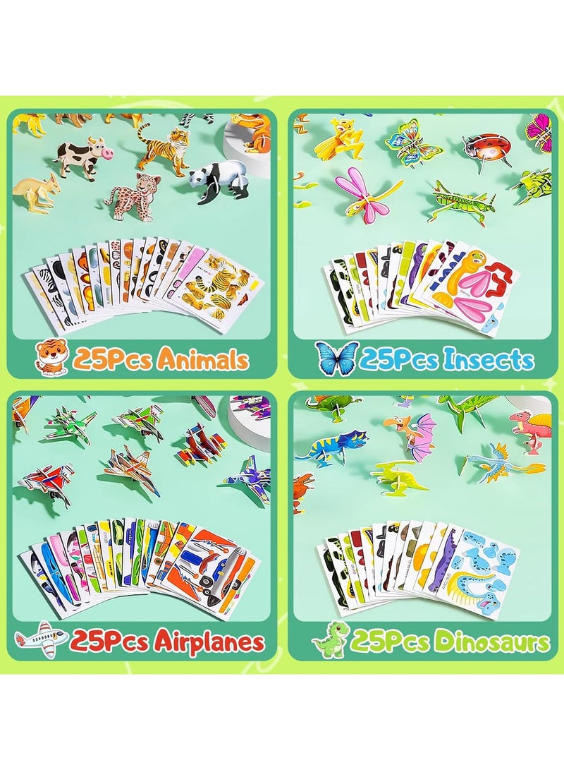 100PCS Educational 3D Cartoon Puzzle for Kids - Insects, Dinosaurs, Animals, Vehicles Themed 3D DIY Cardboards for Boys  Girls Gift Party Supplies - Image 2