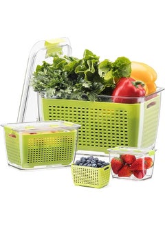 Fresh Container, 3PACK Produce Saver Container BPA Free Fridge Organizer for Vegetable Fruit and Salad Partitioned Food Storage Container with Vents Stay Fresh Containers Not Dishwashers Safe