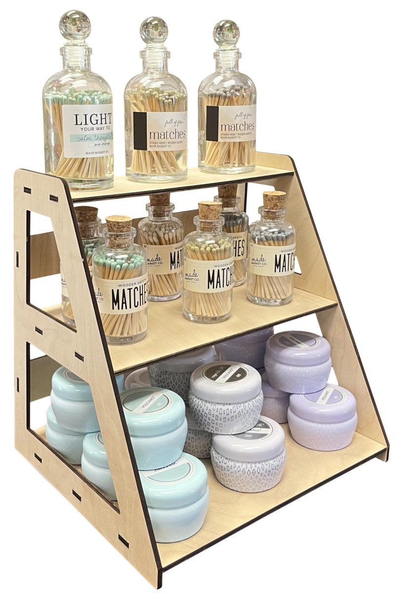 TORCHED DISPLAYS Torched 3-Tier Retail Table Display Stand with Shelves for Products - Portable | 3 Step Riser Display Rack for Retail Table Top, Counter Top, Craft Shows, Farmers Market | Showcase for Jewelry - Image 1
