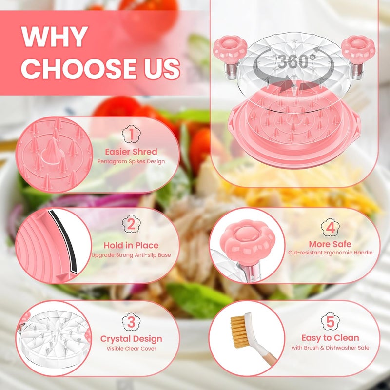 Beiyunee Chicken Shredder Tool Twist Large - 10'' Pro Meat Shredders for Chicken Breast,Visible Kitchen Gadgets Grinder Machine with Brush,Strong Anti-Slip Strip,Ergonomic Handle,BPA Free (Pink) - Image 2