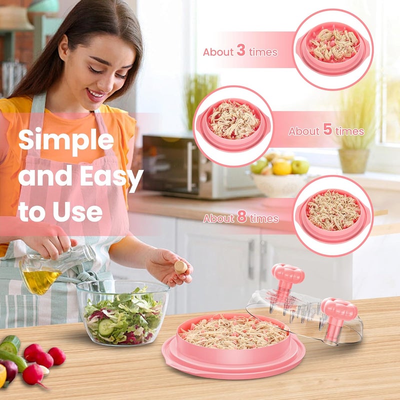 Beiyunee Chicken Shredder Tool Twist Large - 10'' Pro Meat Shredders for Chicken Breast,Visible Kitchen Gadgets Grinder Machine with Brush,Strong Anti-Slip Strip,Ergonomic Handle,BPA Free (Pink) - Image 3