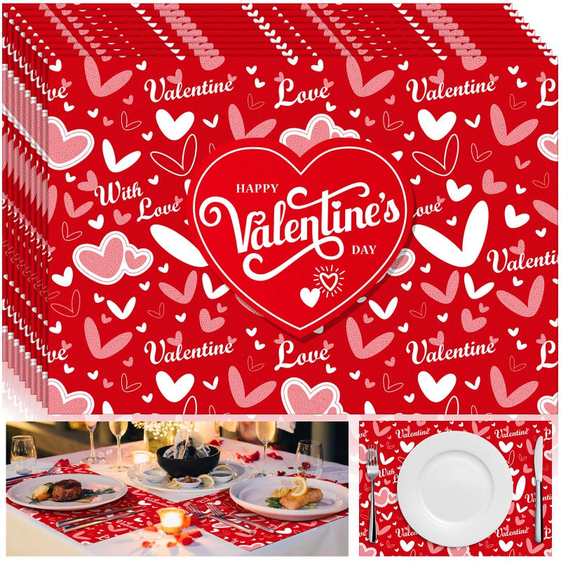 Noveread 100 Pcs Valentine's Day Placemats Red Heart Disposable Paper Place Mats 14.57 x 10.24 Inch Valentine Table Mats for Valentine's Day Party Decoration Dining Kitchen Anniversary Holiday - Image 1