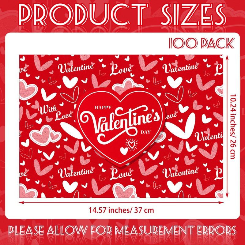 Noveread 100 Pcs Valentine's Day Placemats Red Heart Disposable Paper Place Mats 14.57 x 10.24 Inch Valentine Table Mats for Valentine's Day Party Decoration Dining Kitchen Anniversary Holiday - Image 2