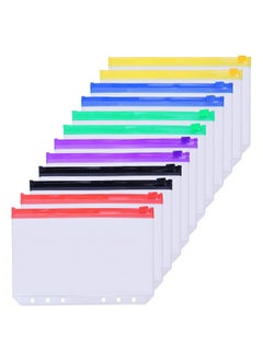 Excefore 12 Pcs Binder Pockets A5 Size 6 Holes Zipper Binder Pouch Folders for 6 Ring Notebook Binder Loose Leaf Bags, Waterproof PVC Pouch Document Filing Bags, Multicolor  - Image 1