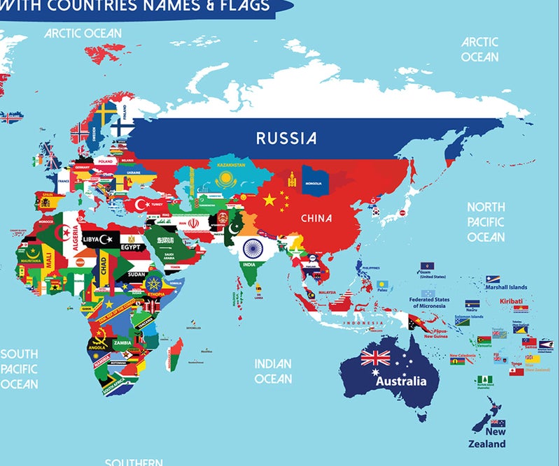 Zelica World Map Poster with Countries FLAGS For Kids (SMALL size13x19 World Map Laminated) Perfect World wall Map for School classroom or home - Image 3