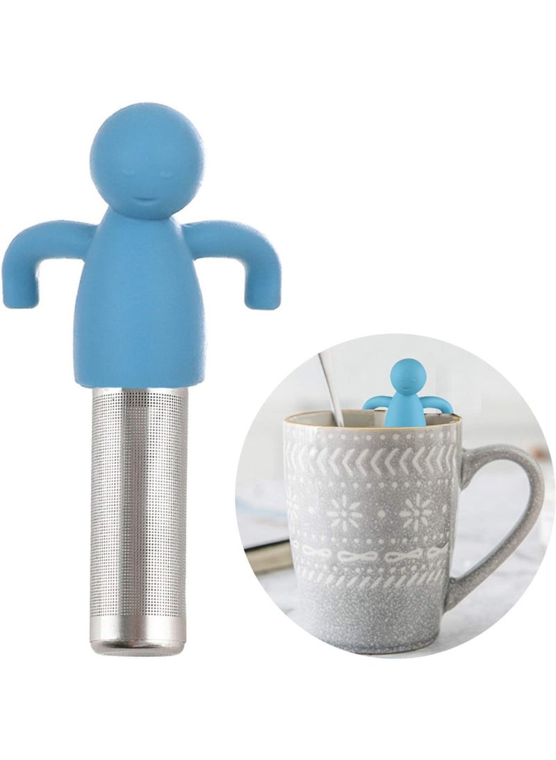 Tea Infuser Cute Tea Strainer for Loose Tea Fine Mesh Stainless Steel Tea Ball Steeper & Diffuser with Silicone Lid for Tea Cup & Mug, with Cleaning Brush Blue - Image 1