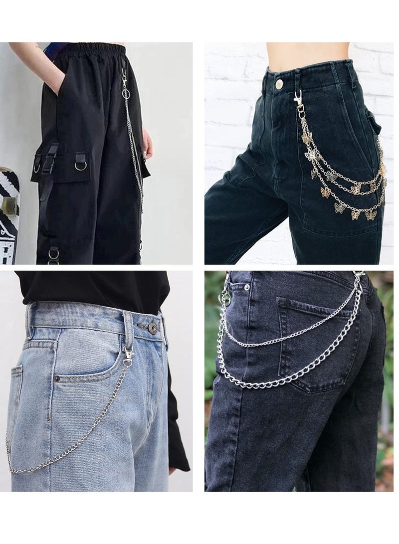 Y&D 6 Pieces Chain Belt for Jeans, Pants, Wallets, Multilayer Butterfly Heart Lock Charm Wallet Women Men - Image 2