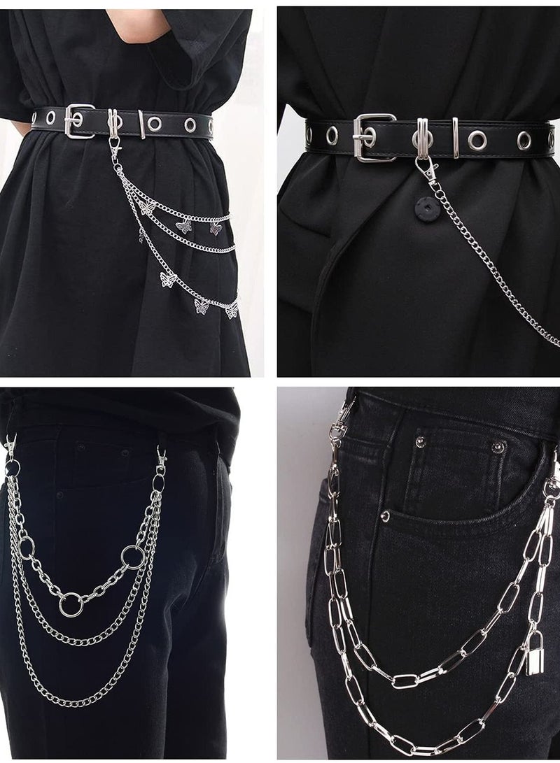 Y&D 6 Pieces Chain Belt for Jeans, Pants, Wallets, Multilayer Butterfly Heart Lock Charm Wallet Women Men - Image 3
