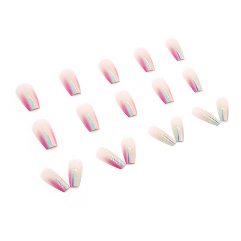 CTTHNBD Press On Nails Coffin Medium Aurora Rainbow Glossy Full Cover Glue on Nails with Designs Colorful Chrome Artificial Acrylic Nails Kit for Women Manicure 24Pcs - Image 3