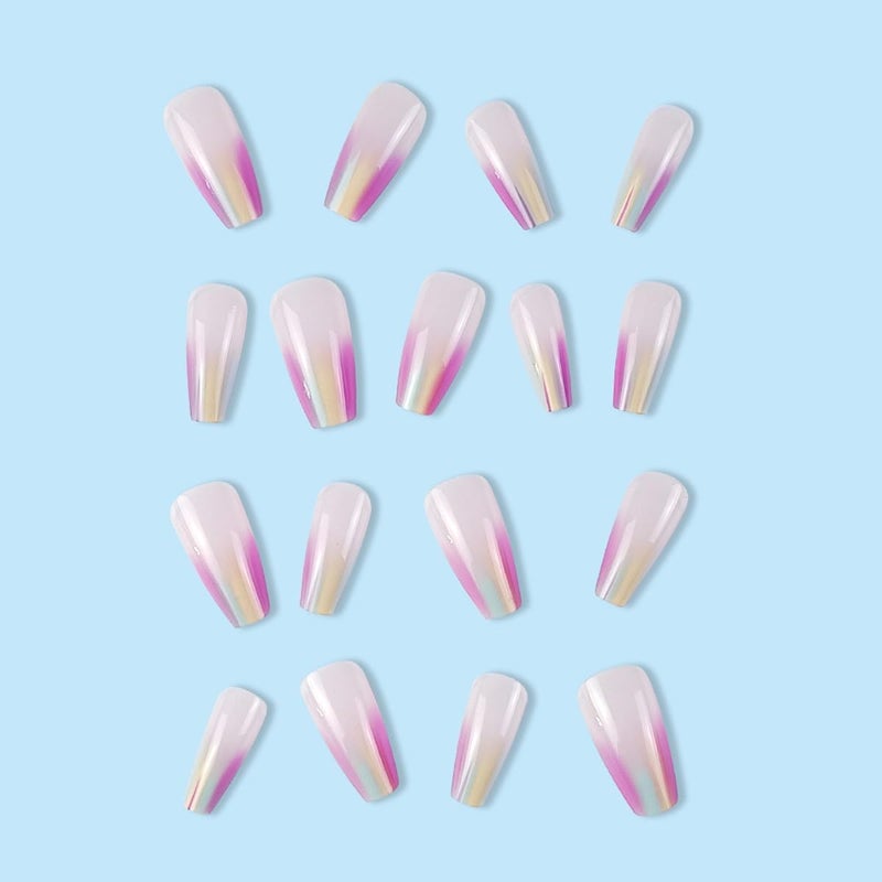 CTTHNBD Press On Nails Coffin Medium Aurora Rainbow Glossy Full Cover Glue on Nails with Designs Colorful Chrome Artificial Acrylic Nails Kit for Women Manicure 24Pcs - Image 4