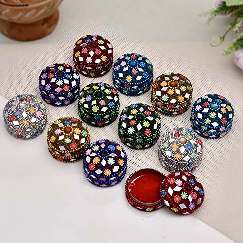 Craftam Aluminum Lakh Sindoor Boxe, Kumkum Box Bharani Wedding Return Gifts (Set of 12), Round - Image 2