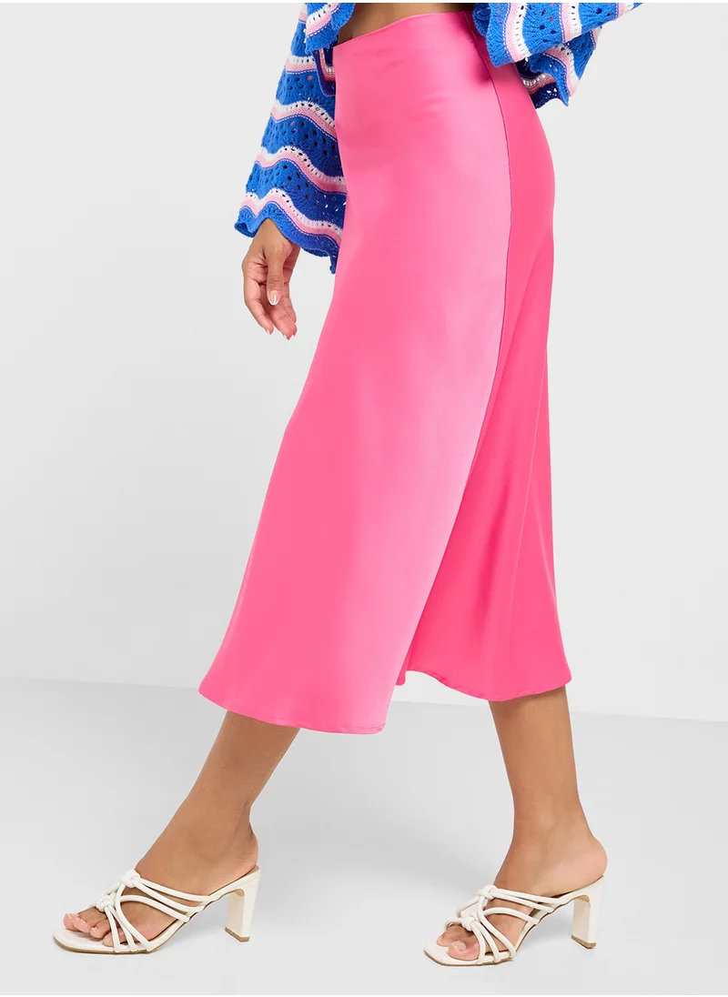 Ginger Satin Column Midi Skirt