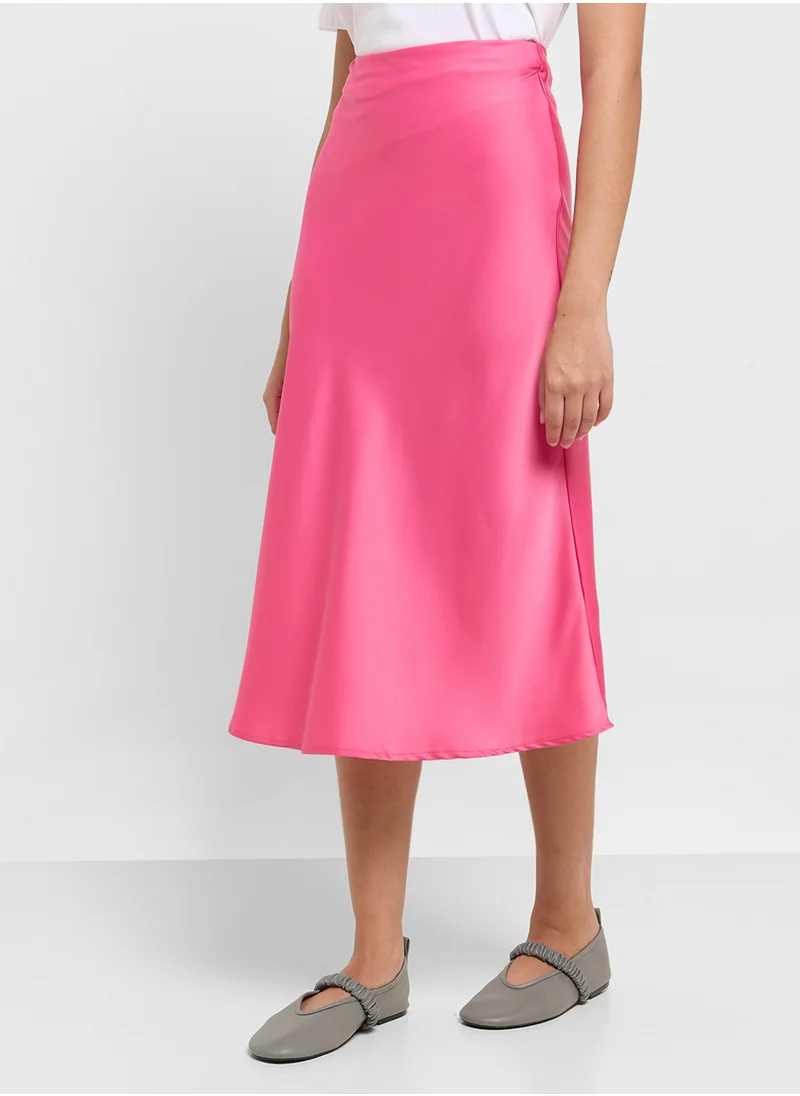 Ginger Satin Column Midi Skirt