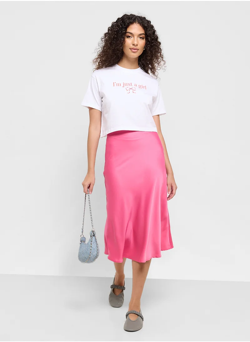 Ginger Satin Column Midi Skirt