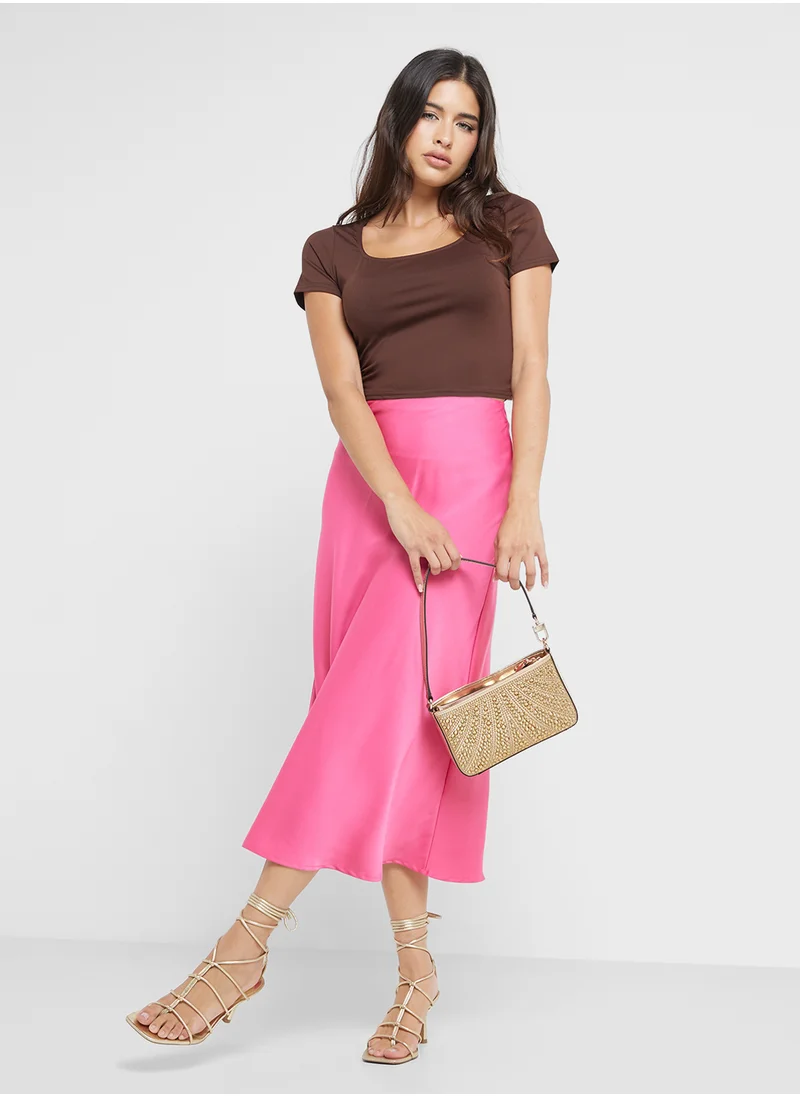 جينجر Satin Column Midi Skirt