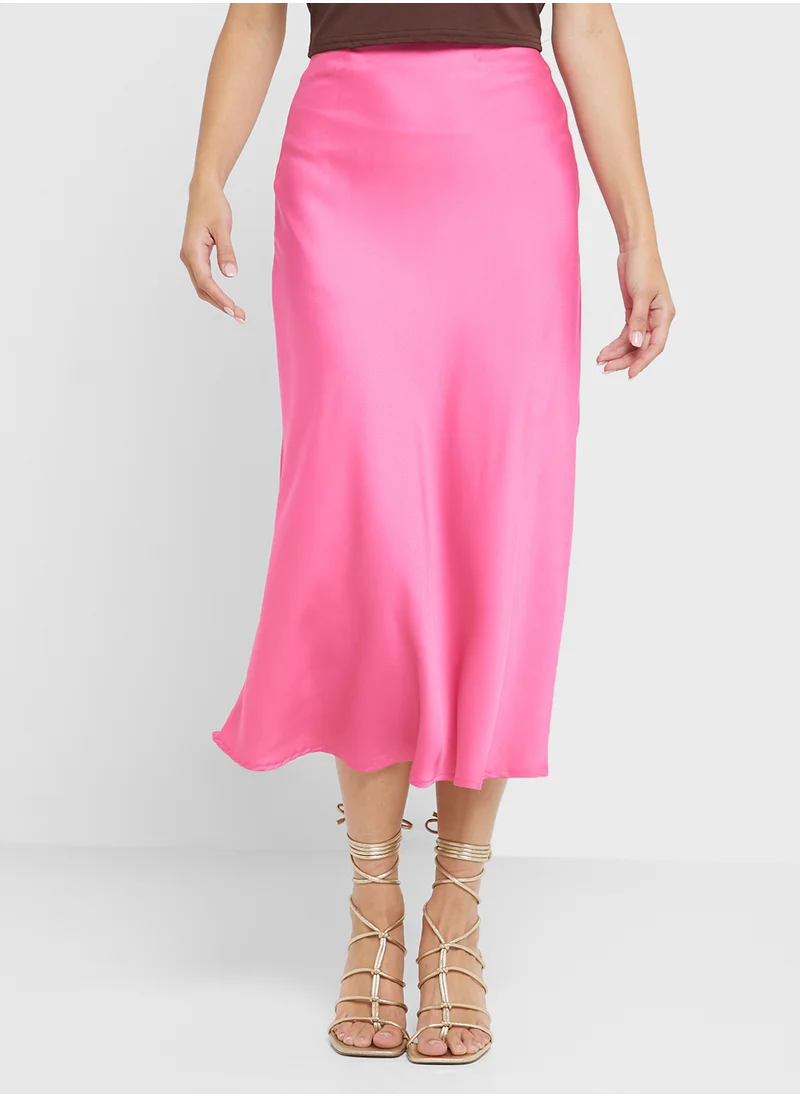 Ginger Satin Column Midi Skirt