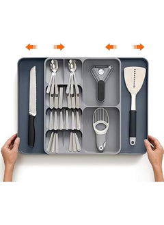 TYCOM Kitchen Drawer Organizer and Silverware Organizer, Adjustable Cutlery Tray, Utensil Holder for Silverware, Flatware, Knives in Kitchen, Bedroom, Living Room （Plastic Grey）  - Image 1