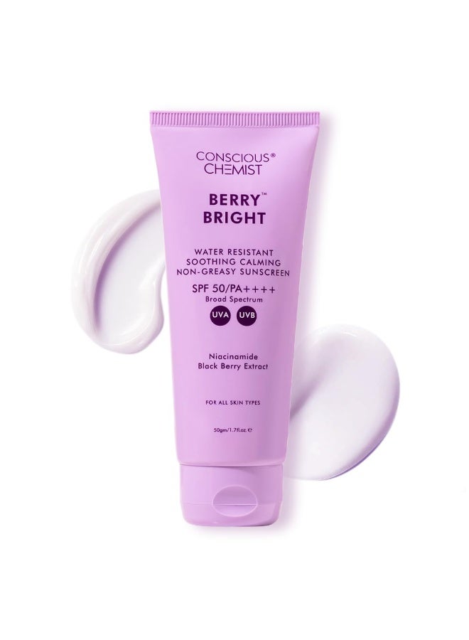 Conscious Chemist® Sunscreen SPF 50 PA++++ | 50g | Sunscreen for Oily Skin, Gel Sunscreen, Niacinamide with Black Berry Extract, Hybrid Lightweight, All Skin Types - Berry Bright - Image 1