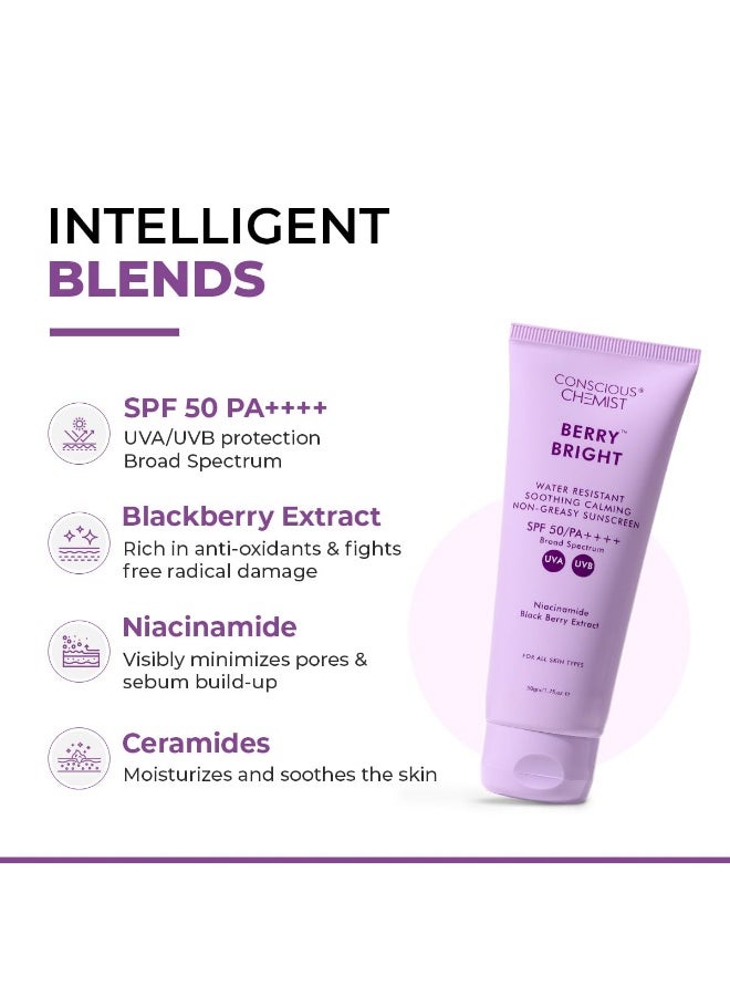 Conscious Chemist® Sunscreen SPF 50 PA++++ | 50g | Sunscreen for Oily Skin, Gel Sunscreen, Niacinamide with Black Berry Extract, Hybrid Lightweight, All Skin Types - Berry Bright - Image 2