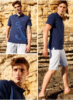Anemoss Marine Navy Blue Men's Polo Collar T-Shirt Medium  - Image 5