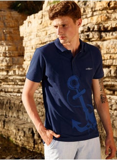 Anemoss Marine Navy Blue Men's Polo Collar T-Shirt Medium  - Image 4