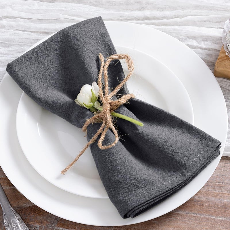 MLMC Cotton Linen Napkins Gery Rustic Washable Cloth Napkins Set of 4 17x17 Soft Reusable Stonewashed Dinner Napkins Cloth for Wedding Baby Shower Party Gathering Everyday Use - Image 3