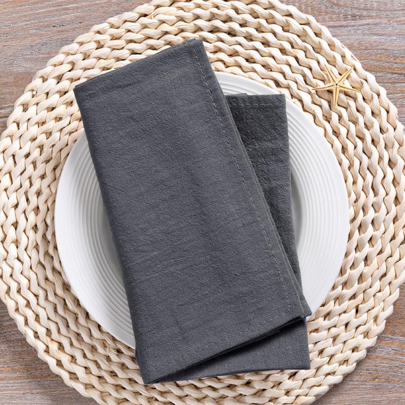 MLMC Cotton Linen Napkins Gery Rustic Washable Cloth Napkins Set of 4 17x17 Soft Reusable Stonewashed Dinner Napkins Cloth for Wedding Baby Shower Party Gathering Everyday Use - Image 5