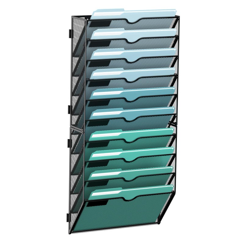 SUPEASY 10-Tier Wall File Organizer, Hanging Wall Files for Papers, Folders, Magazines, Wall Organizer for Clipboard, Assembly Needed, Black - Image 1