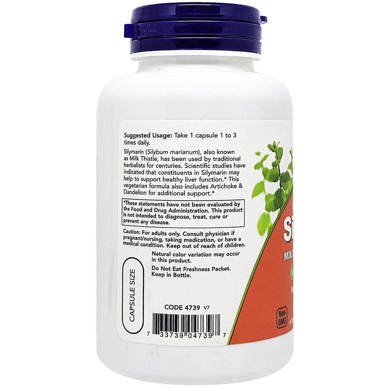Now Foods Silymarin Milk Thistle Extract 300mg Vegetable Capsules 100's - Image 3