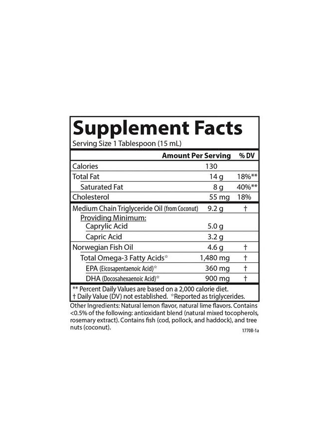 Carlson Mct & أوميغا 3 1480 ملغ أوميغا 3S 9200 ملغ Mcts صديقة للكيتو أحماض كابريليك وكابريكيك إنتاج الطاقة استقلاب الدهون ليمون ليمون 200 مل (6.7 أونصة سائلة) - Image 4