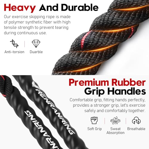 RENRANRING Jump Rope, 3LB Weighted Jump Rope for Fitness, 9.8ft Heavy Jumping Ropes for Exercise, Adult Workout Rope for Men & Women Improve Strength, Skipping Rope for Gym Training, Home Workout - Image 3