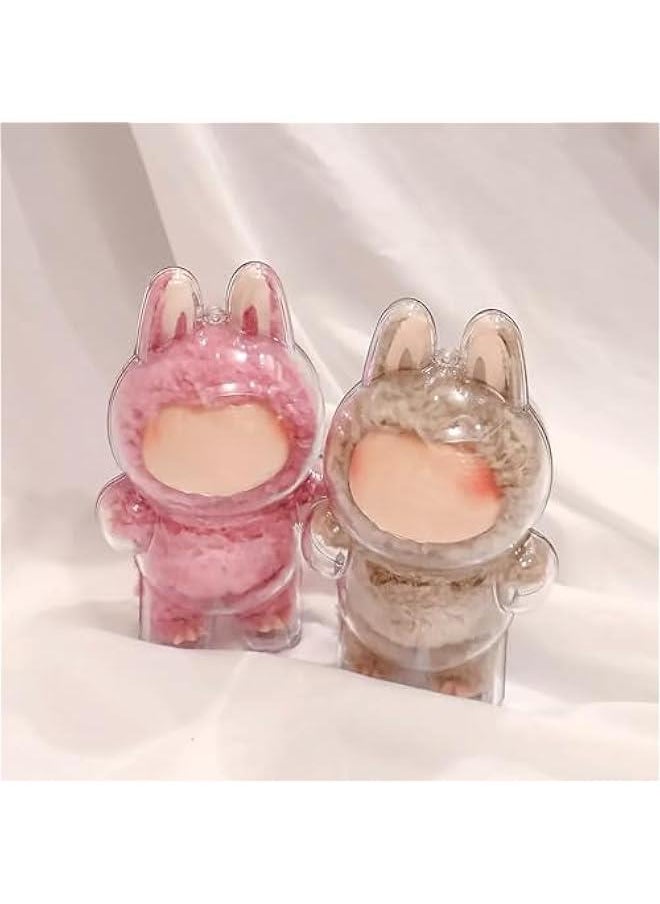 Clear Bag Keychain for LABUBU Plush Doll, Clear Doll Display Protective Cover, Hanging Figure Transparent Acrylic Case Storage Box for Fans Collector (V1)