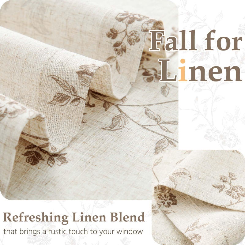 jinchan Floral French Door Curtain Panel Farmhouse Decor Light Filtering Linen with Tie Up Bow for Glass Door or Patio 40 Inch Length Rod Pocket 1 Panel Taupe on Linen - Image 5