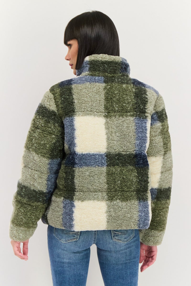 Bearpaw Women Plaid Sherpa jacket, Olive Combo - Image 3